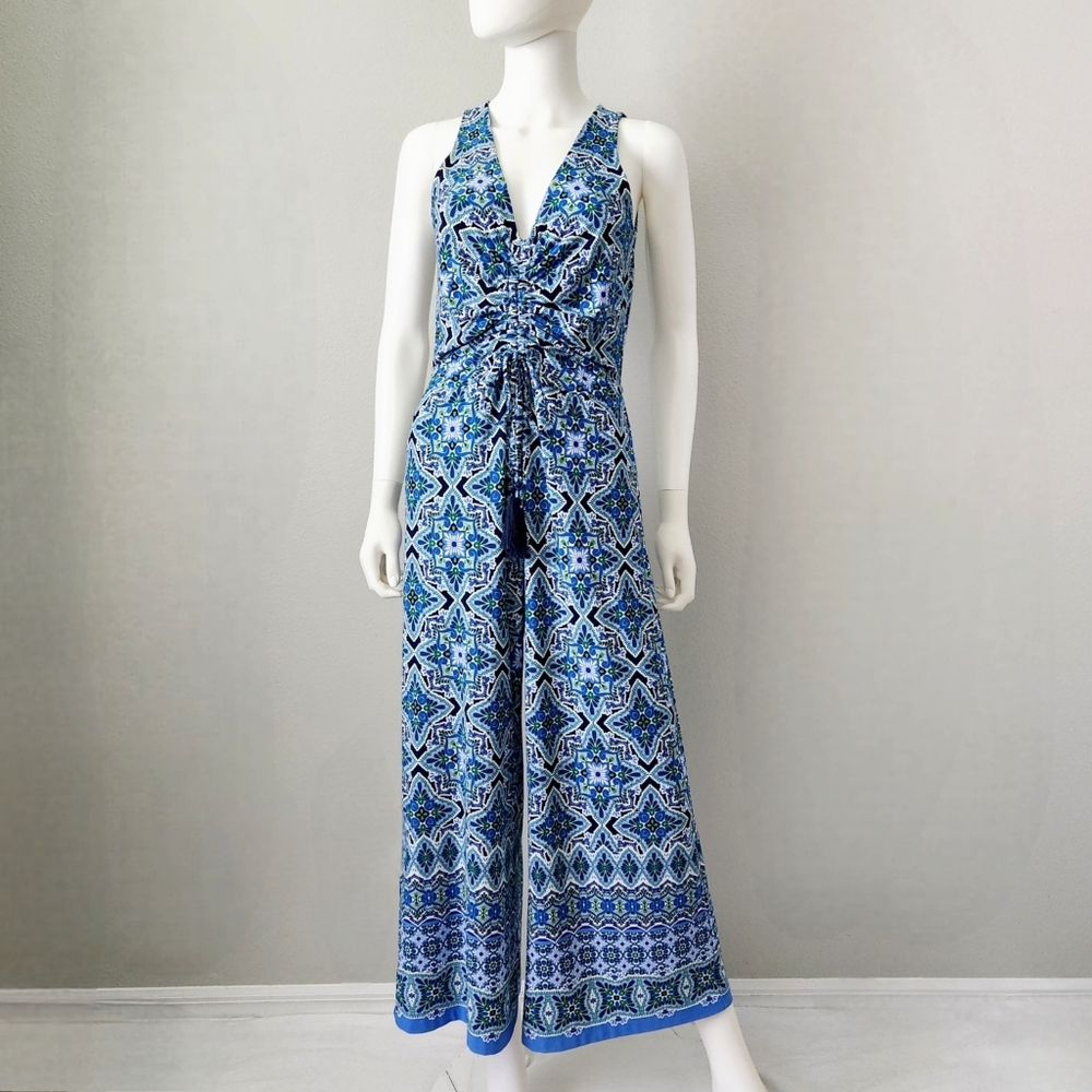 Tommy Bahama Nassau Novelty Jumpsuit, Sleeveless, Wide Leg, Island Navy Size XS